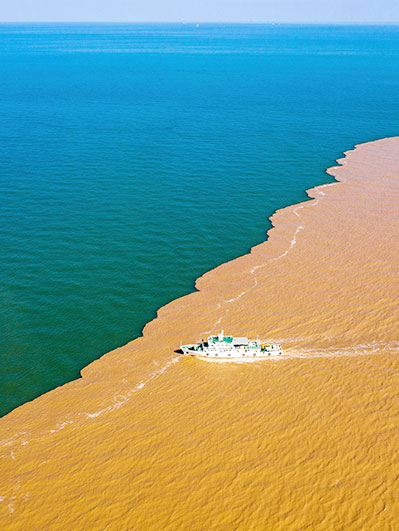 Magnificent Yellow River enters the sea in Dongying